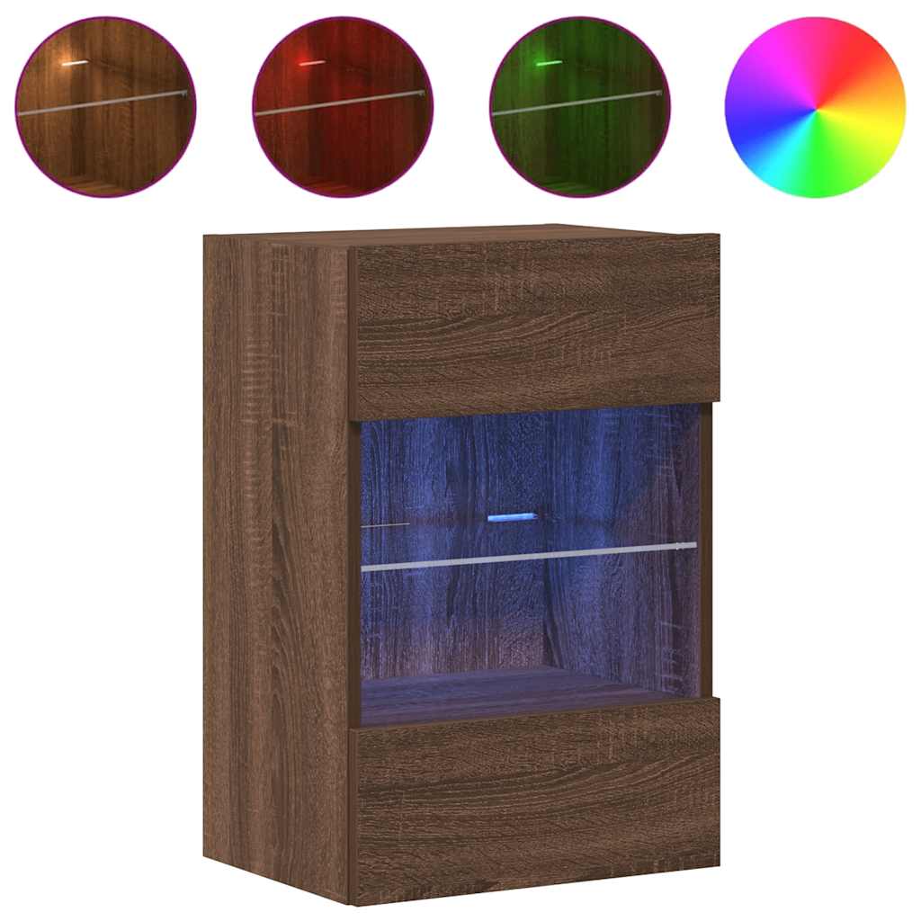 Mobili Da Parete Con Luci Led Per Tv 2Pz Rovere Marrone 40X30X60,5Cm Rovere Marrone