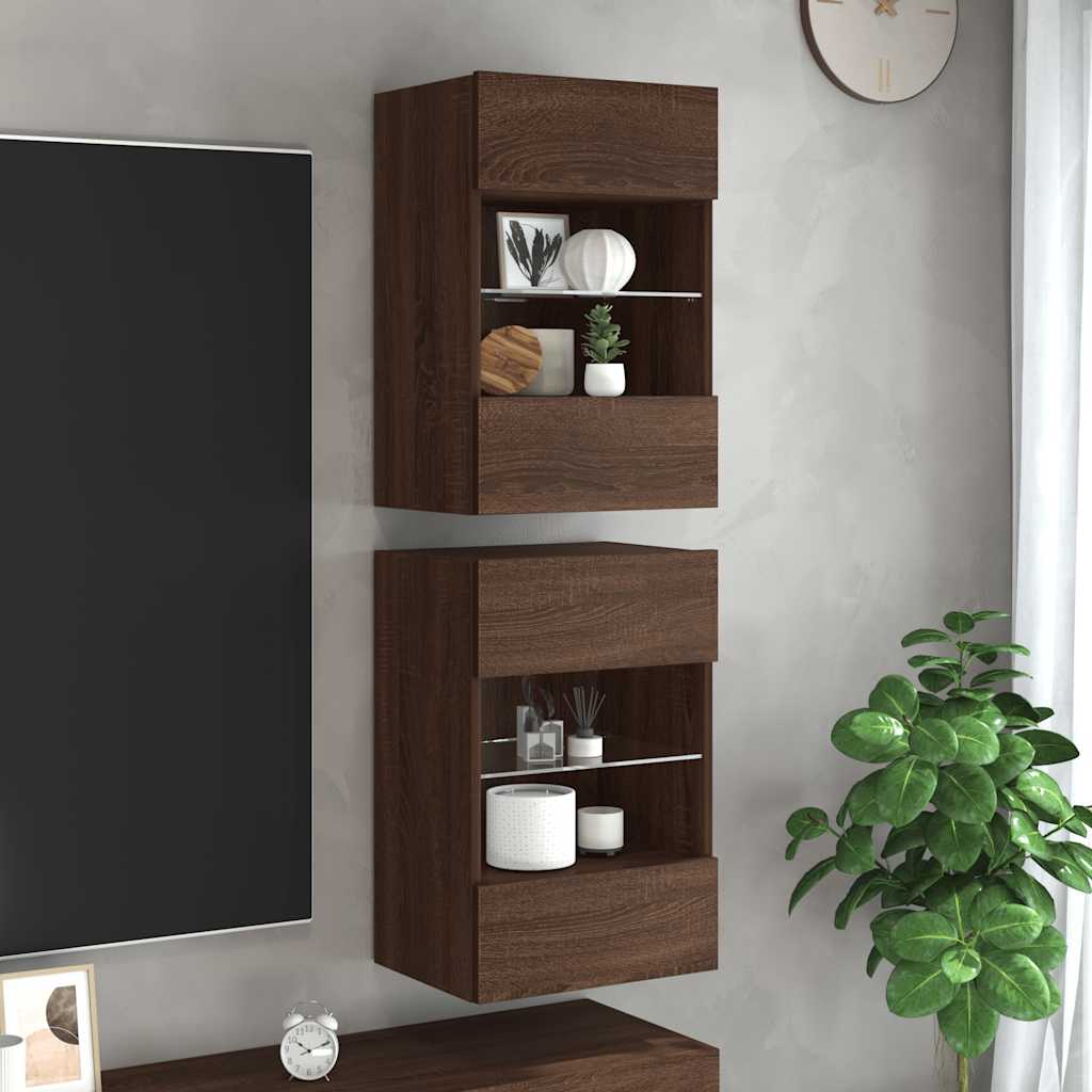 Mobili Da Parete Con Luci Led Per Tv 2Pz Rovere Marrone 40X30X60,5Cm Rovere Marrone