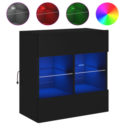 Mobile Tv A Parete Con Luci Led Nero 58,5X30X60,5 Cm Rovere Marrone