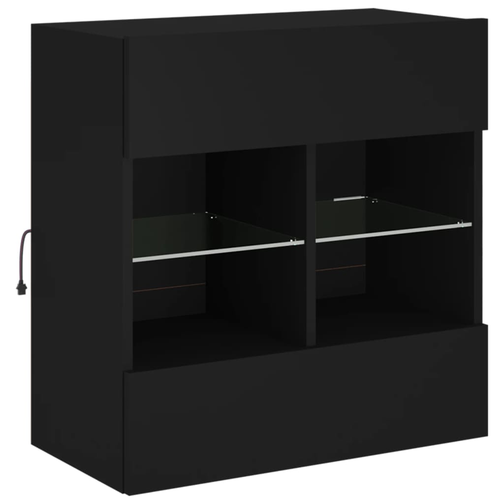 Mobile Tv A Parete Con Luci Led Nero 58,5X30X60,5 Cm Rovere Marrone