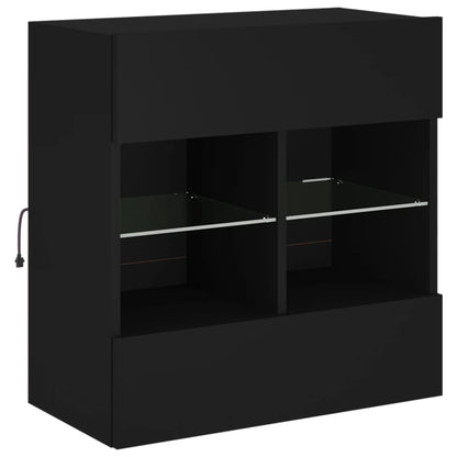 Mobile Tv A Parete Con Luci Led Nero 58,5X30X60,5 Cm Rovere Marrone