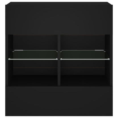 Mobile Tv A Parete Con Luci Led Nero 58,5X30X60,5 Cm Rovere Marrone
