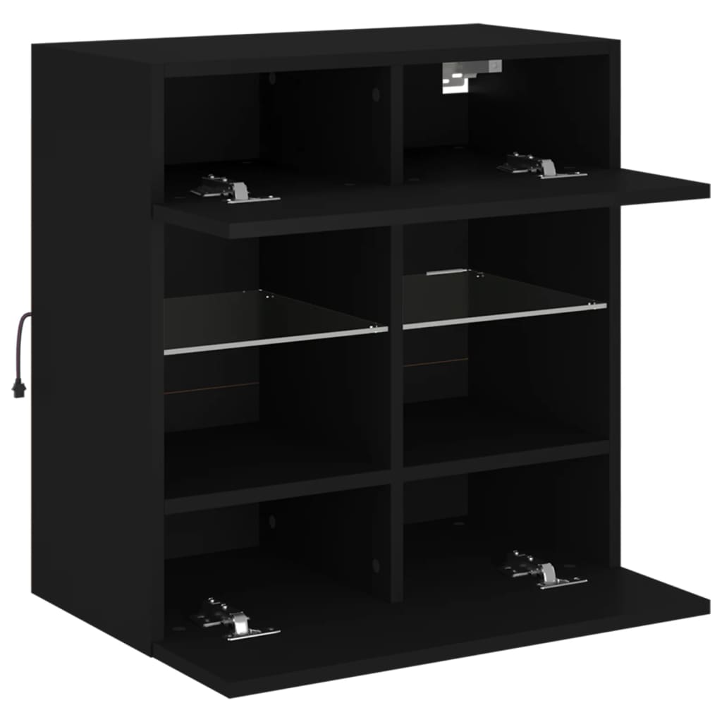Mobile Tv A Parete Con Luci Led Nero 58,5X30X60,5 Cm Rovere Marrone