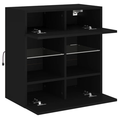 Mobile Tv A Parete Con Luci Led Nero 58,5X30X60,5 Cm Rovere Marrone