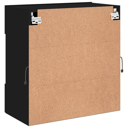 Mobile Tv A Parete Con Luci Led Nero 58,5X30X60,5 Cm Rovere Marrone