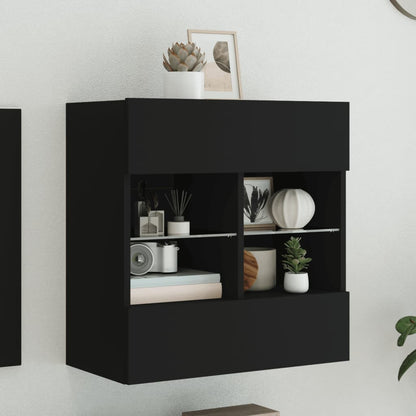 Mobile Tv A Parete Con Luci Led Nero 58,5X30X60,5 Cm Rovere Marrone