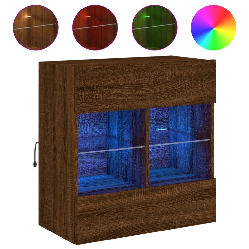 Mobile Tv A Parete Con Luci Led Rovere Marrone 58,5X30X60,5 Cm Rovere Marrone