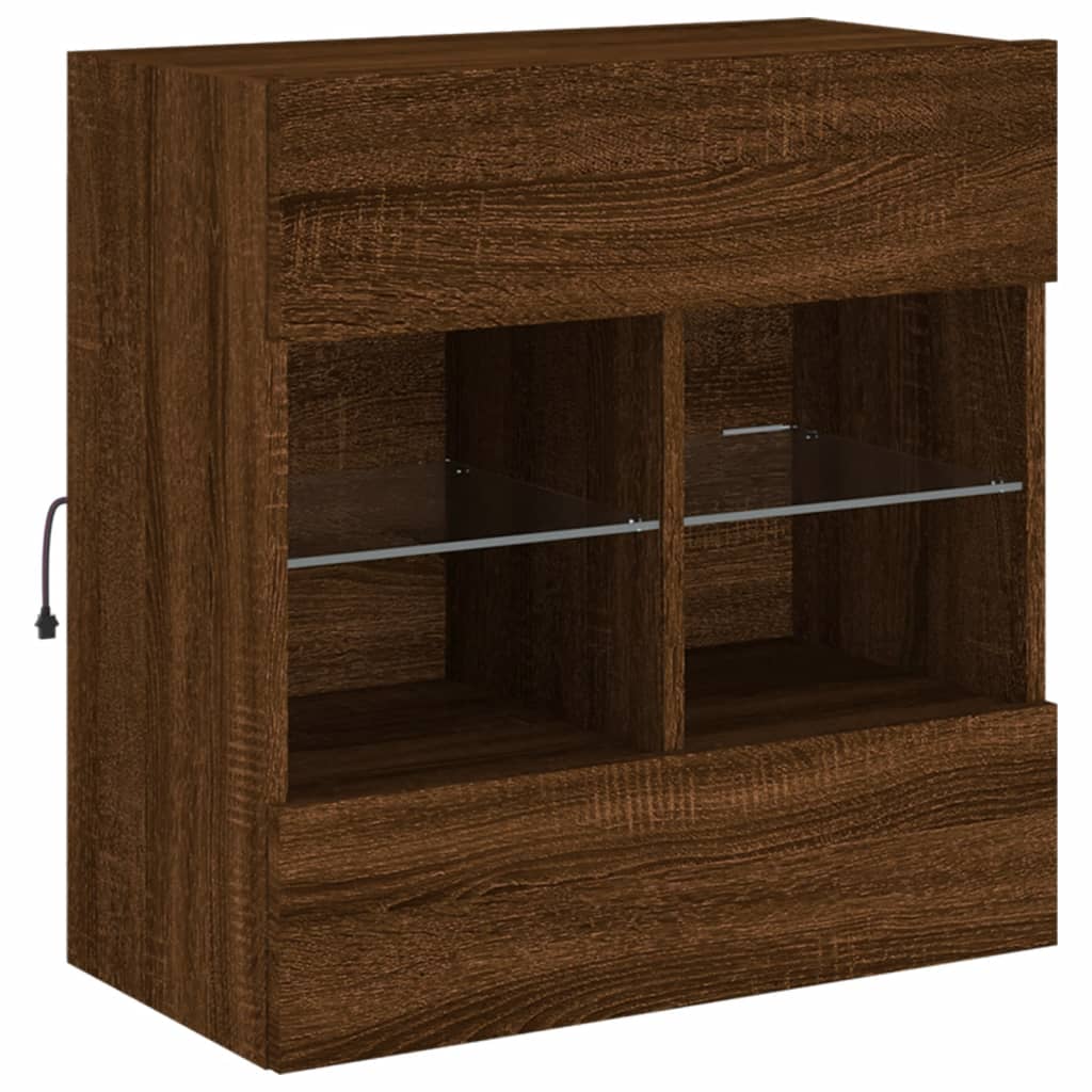 Mobile Tv A Parete Con Luci Led Rovere Marrone 58,5X30X60,5 Cm Rovere Marrone