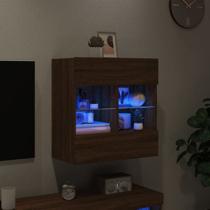 Mobile Tv A Parete Con Luci Led Rovere Marrone 58,5X30X60,5 Cm Rovere Marrone