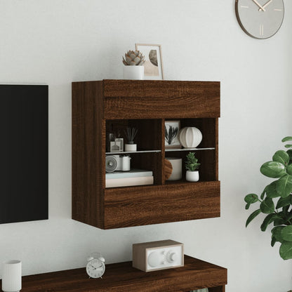 Mobile Tv A Parete Con Luci Led Rovere Marrone 58,5X30X60,5 Cm Rovere Marrone
