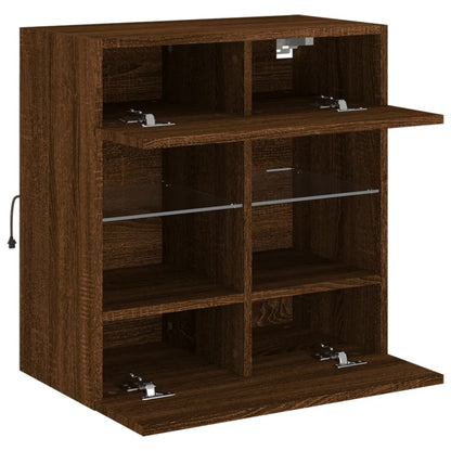 Mobile Tv A Parete Con Luci Led Rovere Marrone 58,5X30X60,5 Cm Rovere Marrone