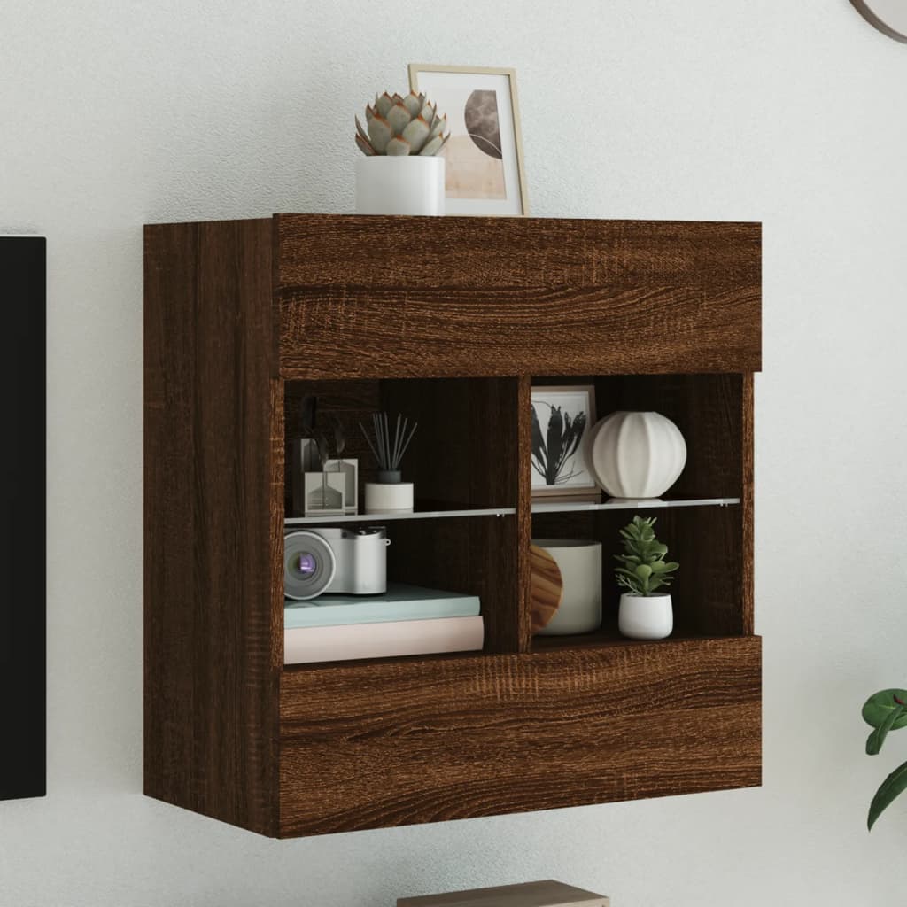 Mobile Tv A Parete Con Luci Led Rovere Marrone 58,5X30X60,5 Cm Rovere Marrone