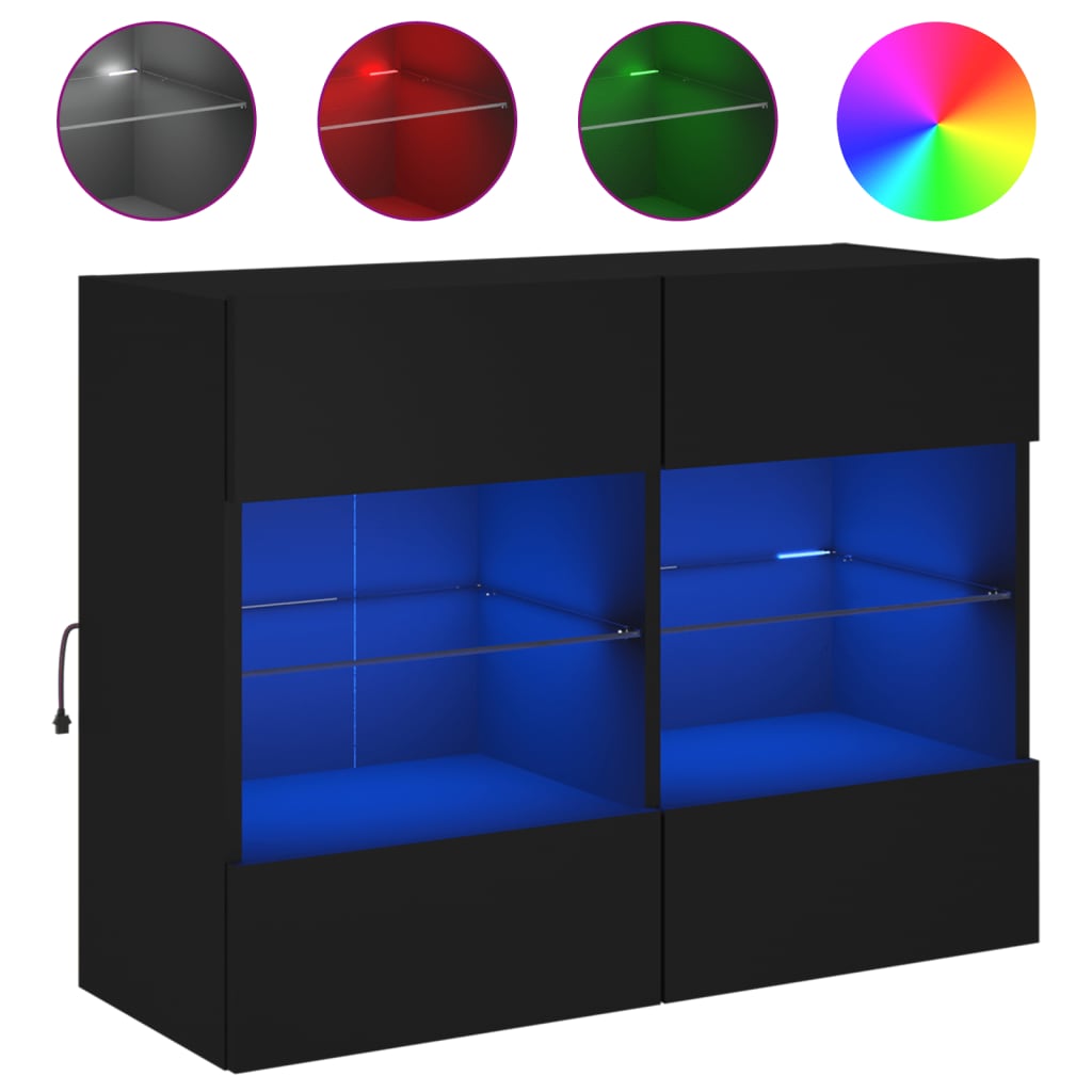 Mobile Tv A Parete Con Luci Led Nero 78,5X30X60,5 Cm Rovere Marrone