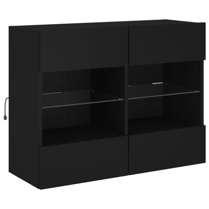 Mobile Tv A Parete Con Luci Led Nero 78,5X30X60,5 Cm Rovere Marrone