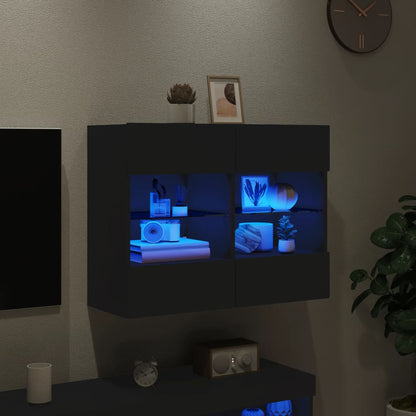 Mobile Tv A Parete Con Luci Led Nero 78,5X30X60,5 Cm Rovere Marrone