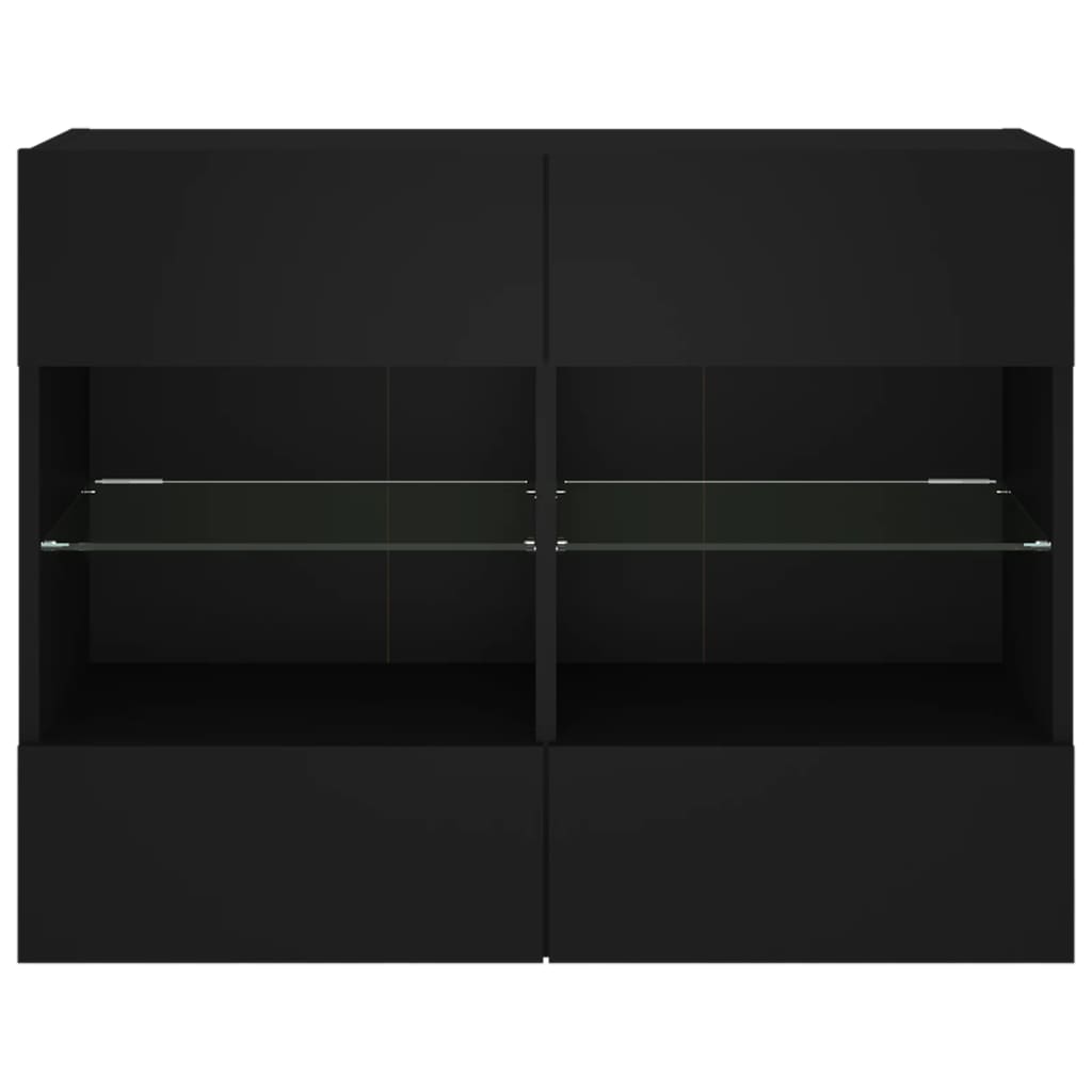 Mobile Tv A Parete Con Luci Led Nero 78,5X30X60,5 Cm Rovere Marrone