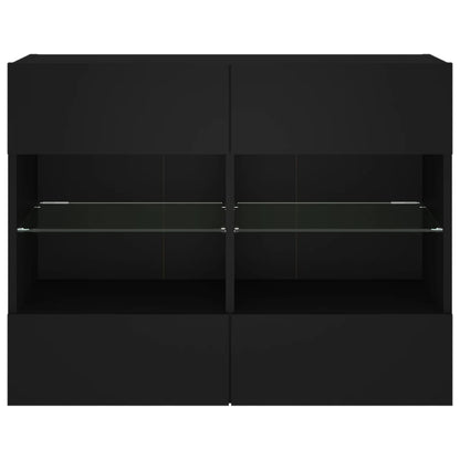Mobile Tv A Parete Con Luci Led Nero 78,5X30X60,5 Cm Rovere Marrone