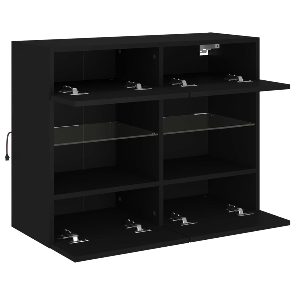 Mobile Tv A Parete Con Luci Led Nero 78,5X30X60,5 Cm Rovere Marrone