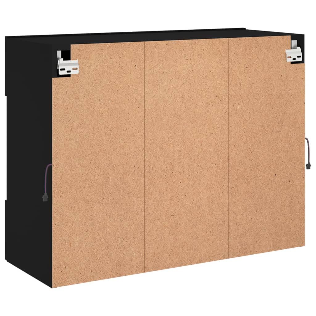 Mobile Tv A Parete Con Luci Led Nero 78,5X30X60,5 Cm Rovere Marrone