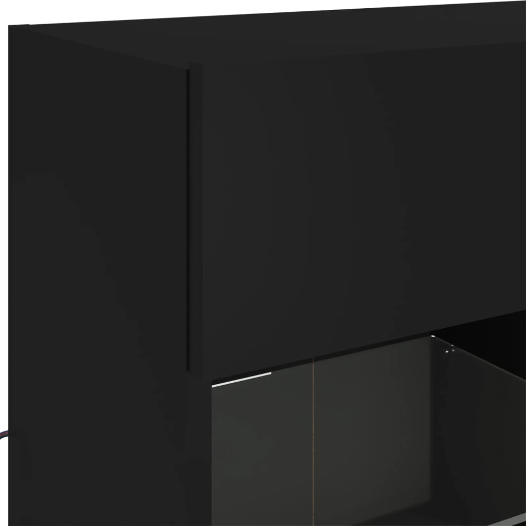 Mobile Tv A Parete Con Luci Led Nero 78,5X30X60,5 Cm Rovere Marrone