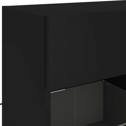 Mobile Tv A Parete Con Luci Led Nero 78,5X30X60,5 Cm Rovere Marrone