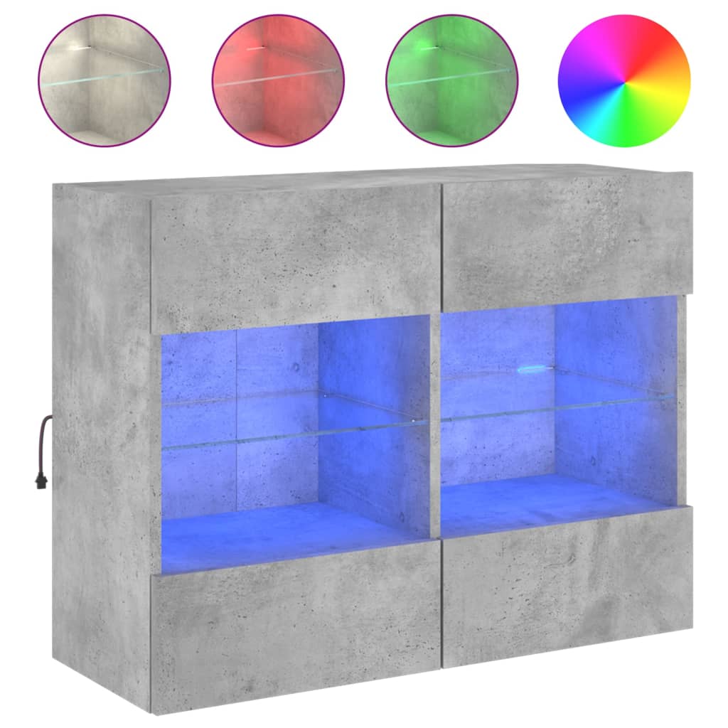 Mobile Tv A Parete Con Luci Led Grigio Cemento 78,5X30X60,5 Cm Rovere Marrone