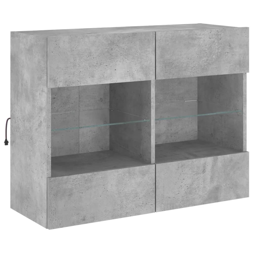 Mobile Tv A Parete Con Luci Led Grigio Cemento 78,5X30X60,5 Cm Rovere Marrone