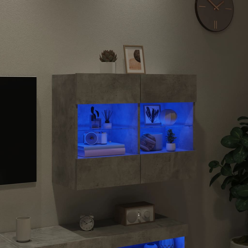 Mobile Tv A Parete Con Luci Led Grigio Cemento 78,5X30X60,5 Cm Rovere Marrone