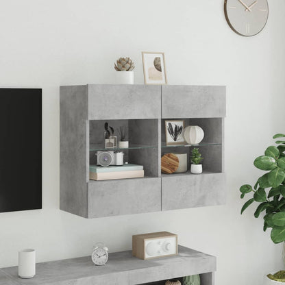 Mobile Tv A Parete Con Luci Led Grigio Cemento 78,5X30X60,5 Cm Rovere Marrone