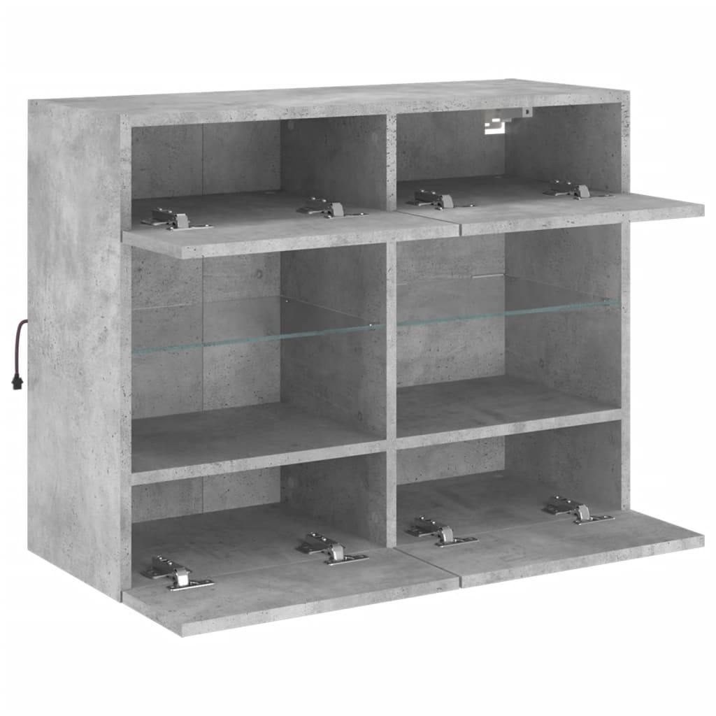 Mobile Tv A Parete Con Luci Led Grigio Cemento 78,5X30X60,5 Cm Rovere Marrone