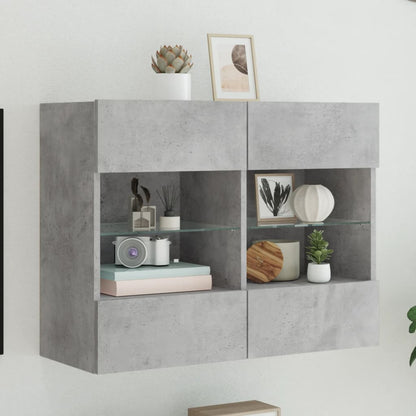Mobile Tv A Parete Con Luci Led Grigio Cemento 78,5X30X60,5 Cm Rovere Marrone