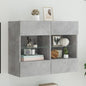 Mobile Tv A Parete Con Luci Led Grigio Cemento 78,5X30X60,5 Cm Rovere Marrone