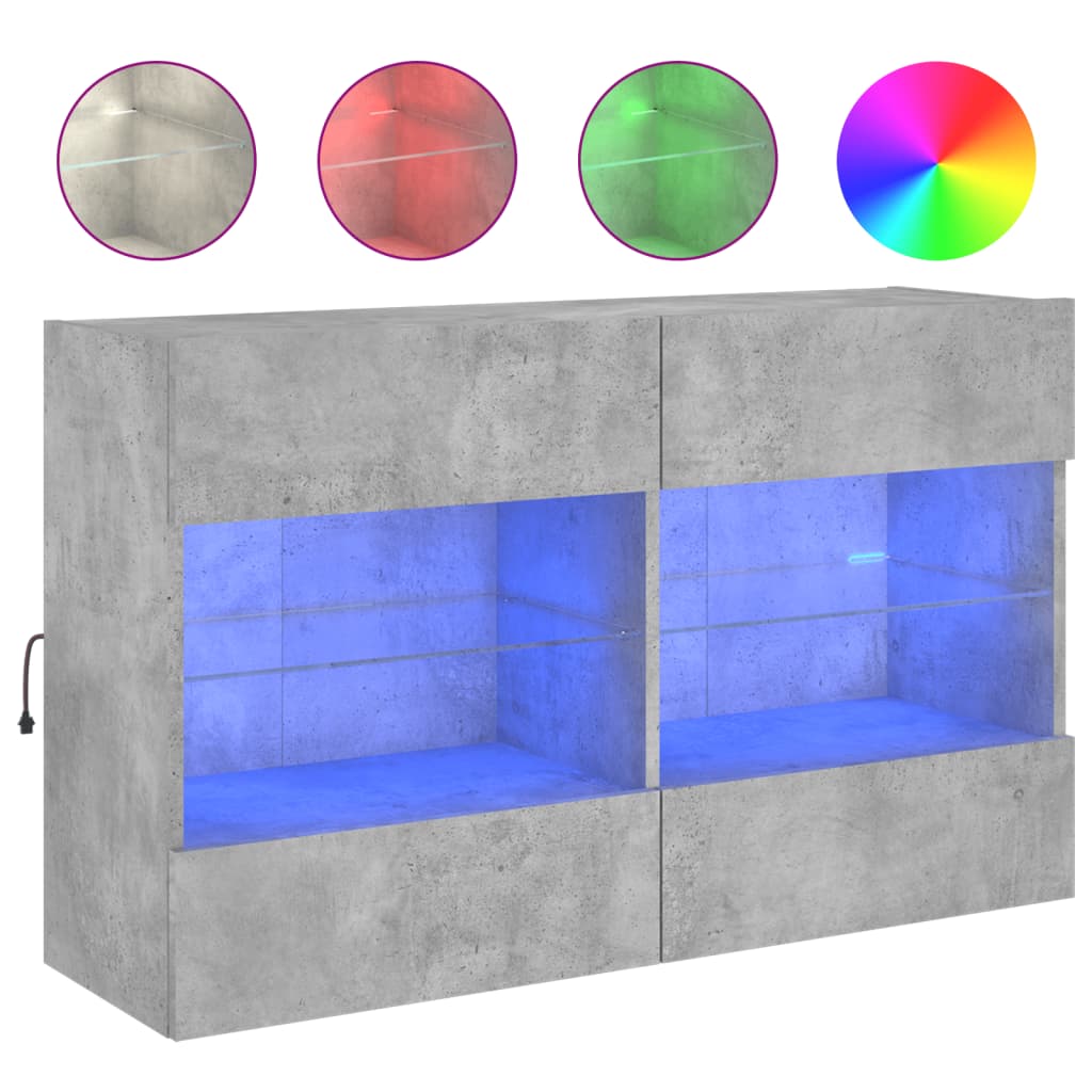 Mobile Tv A Parete Con Luci Led 98,5X30X60,5 Cm Grigio Cemento