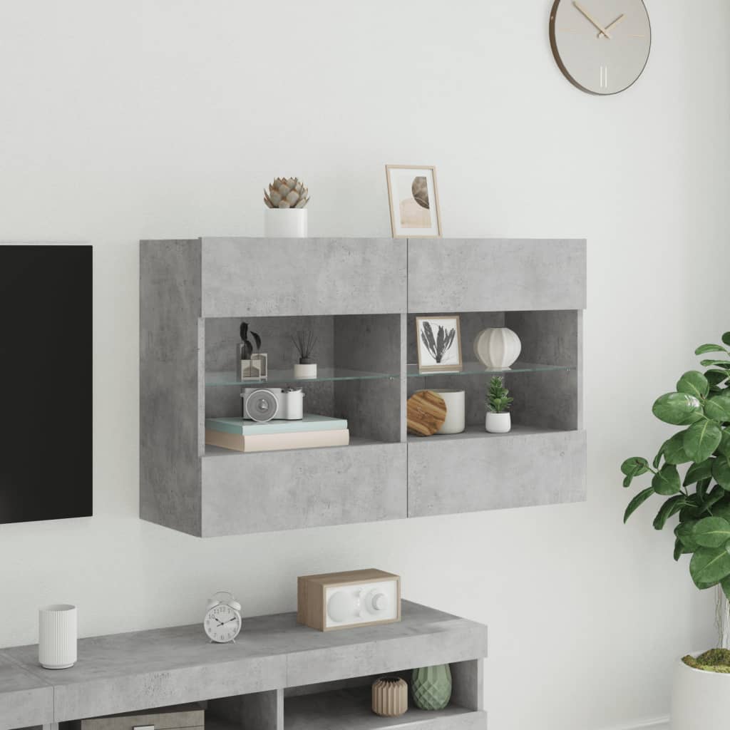 Mobile Tv A Parete Con Luci Led 98,5X30X60,5 Cm Grigio Cemento