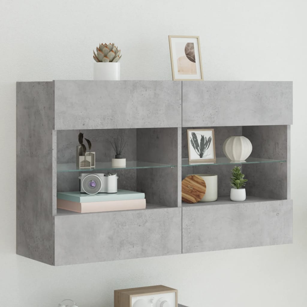 Mobile Tv A Parete Con Luci Led 98,5X30X60,5 Cm Grigio Cemento