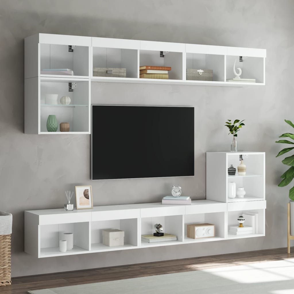 Mobili Porta Tv Con Luci Led 2 Pz Bianchi 80X30X30 Cm