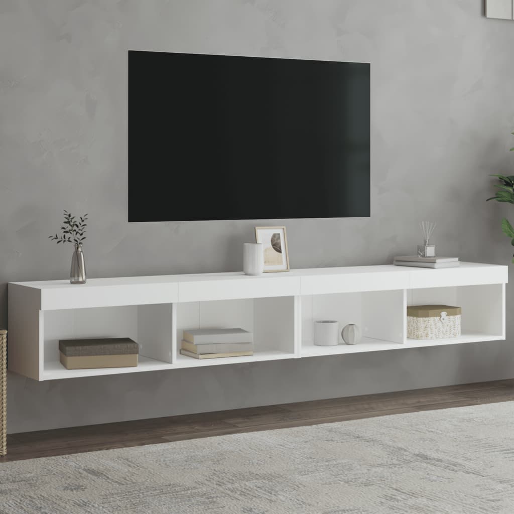 Mobili Porta Tv Con Luci Led 2 Pz Bianchi 80X30X30 Cm