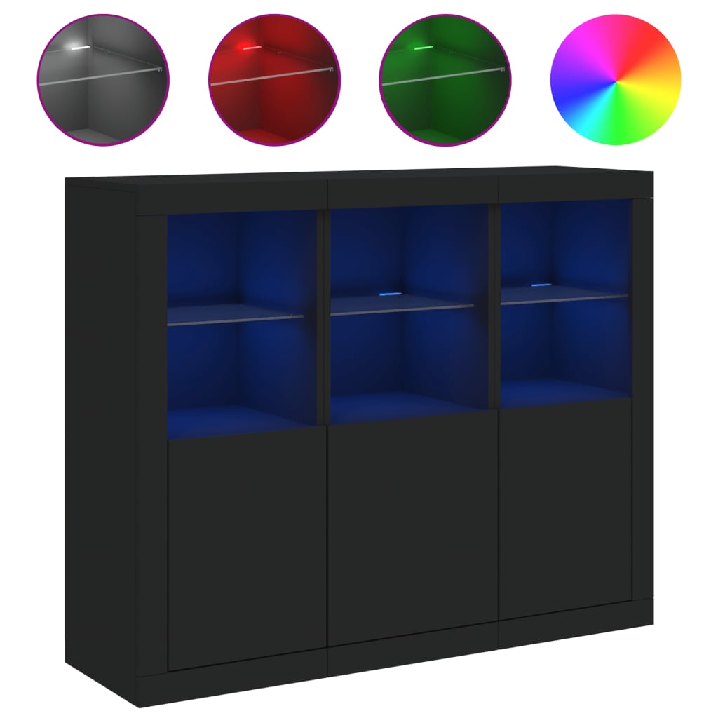 Credenze Con Luci Led 3 Pz Nere In Legno Multistrato
