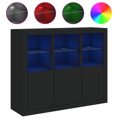 Credenze Con Luci Led 3 Pz Nere In Legno Multistrato