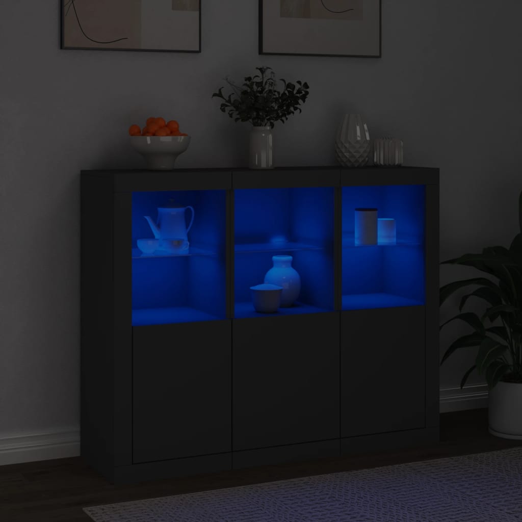 Credenze Con Luci Led 3 Pz Nere In Legno Multistrato