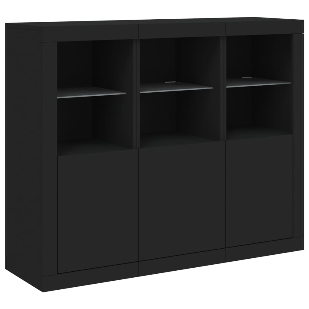 Credenze Con Luci Led 3 Pz Nere In Legno Multistrato