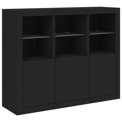 Credenze Con Luci Led 3 Pz Nere In Legno Multistrato