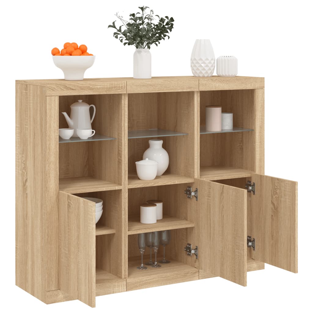 Credenze Con Luci Led 3 Pz Nere In Legno Multistrato