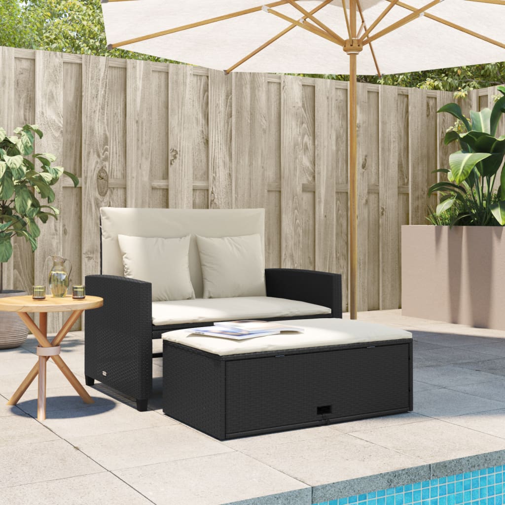 Divano Da Giardino Con Cuscini A 2 Posti Nero In Poly