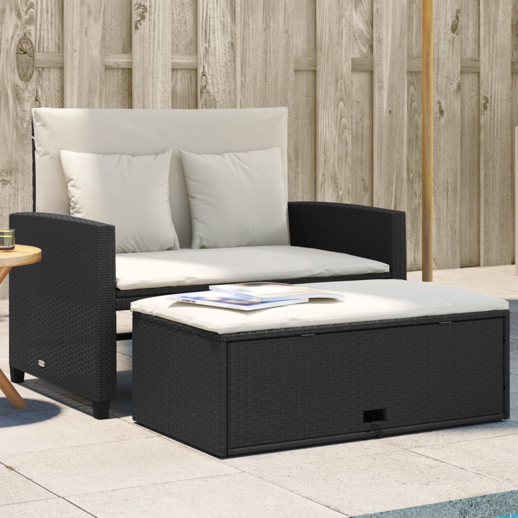 Divano Da Giardino Con Cuscini A 2 Posti Nero In Poly