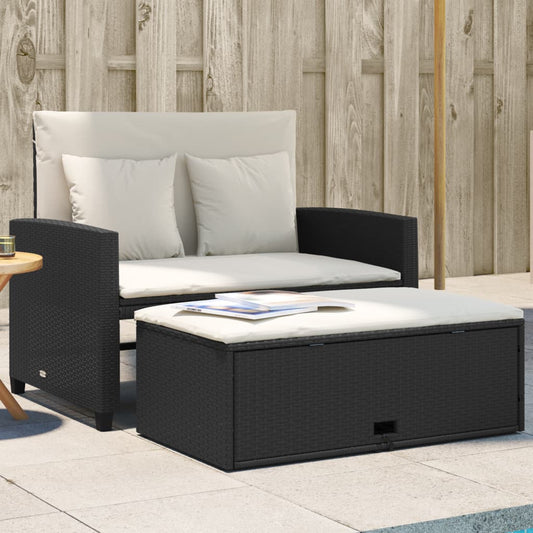 Divano Da Giardino Con Cuscini A 2 Posti Nero In Poly