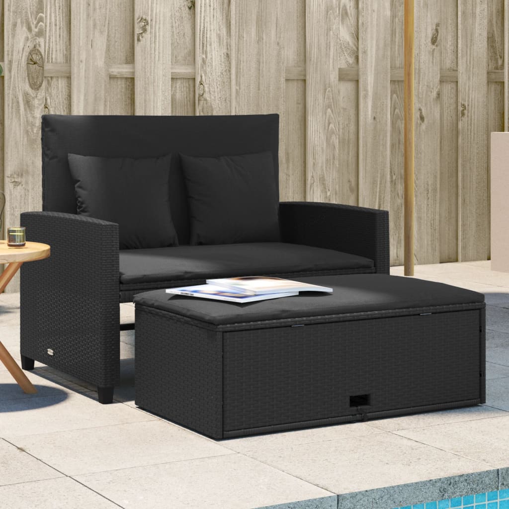 Divano Da Giardino Con Cuscini A 2 Posti Nero In Poly