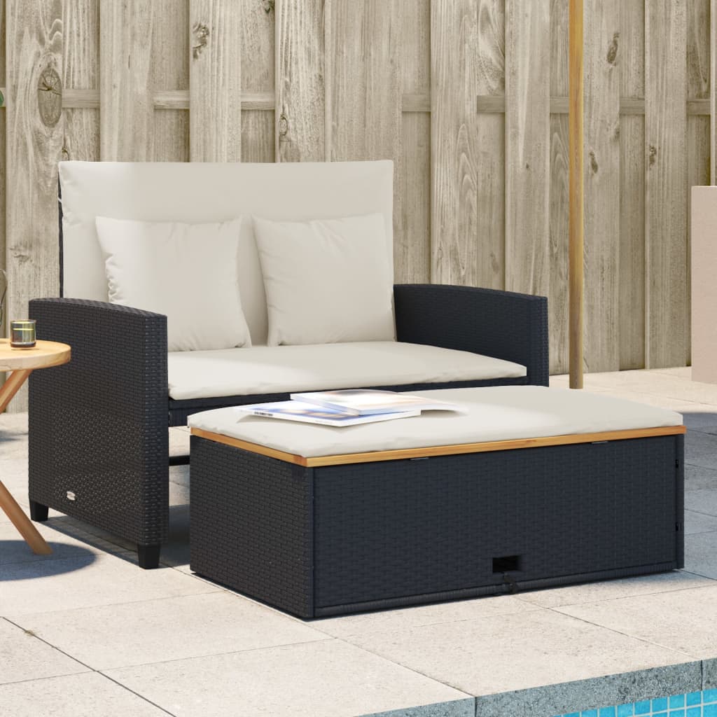 Divano Da Giardino Con Cuscini A 2 Posti Nero In Poly