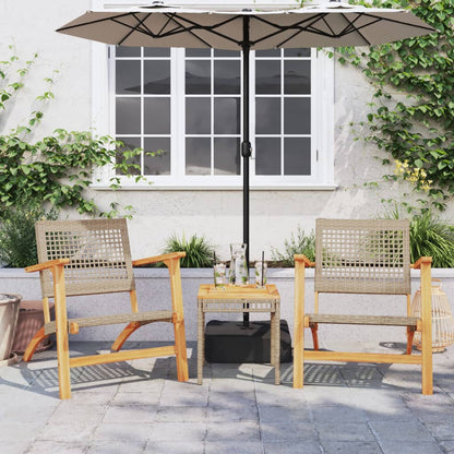Tavolo Giardino Beige Misto 38X38X42 Cm Polyrattan Legno Acacia