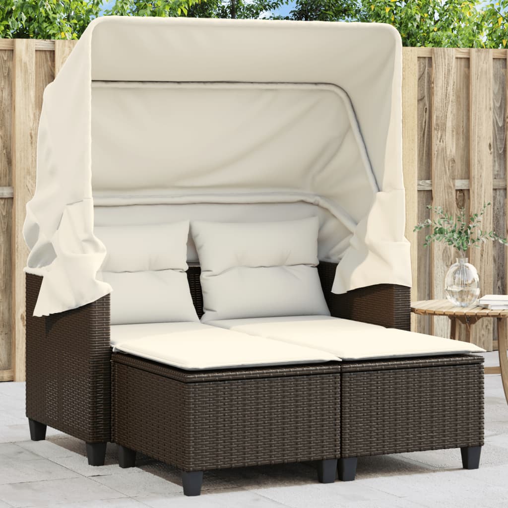 Divano Da Giardino 2Posti Con Sgabelli Polyrattan